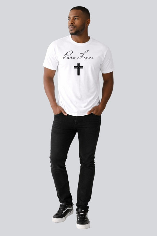 Man wearing Pure Love Christian t-shirt